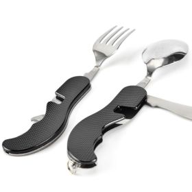 4 In 1 Outdoor Tableware Set Camping Cooking Supplies Stainless Steel Spoon Portable Fork Knife Multifunction Folding Portable Pocket Kits Bottle