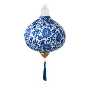 12inch Blue Cotton Flower Chinese Cloth Lantern Decorative Round Hanging Paper Lantern Festival Decoration