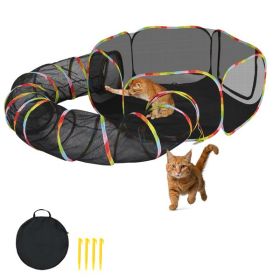 Outdoor Cat Enclosures with Tunnel, Portable Cat Play Tent for Indoor Outdoor, Cat Playpen Enclosed for Cats Rabbits and Small Animals, Rainbow Color