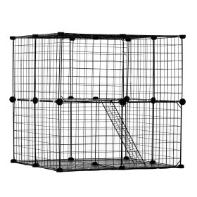 Large 2-tier Cat Cage 28 x 28 x 28" Metal Wire Playpen Catio with Ladder