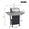 Propane Grill 3 Burner Barbecue Grill Stainless Steel Gas Grill with Side Burner, 37,000 BTU Outdoor Cooking, Patio, Garden Barbecue Grill