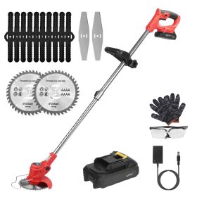 Electric Cordless Grass Trimmer Rechargeable Lawn Mower Weed Cutter with Alloy Saw Blade 2 Alloy Blades 5 Plastic Blades 2 Rechargeable Batteries Gogg (Type: TrimmerSet)