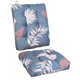 2Pcs/Set 1Pc Back Cushion and 1Pc Seat Cushion Rocking Chair Cushion Upper And Lower Back And Seat Sets (Craftsmanship: Upgraded Version, Type: Blue_GreyLeaf)